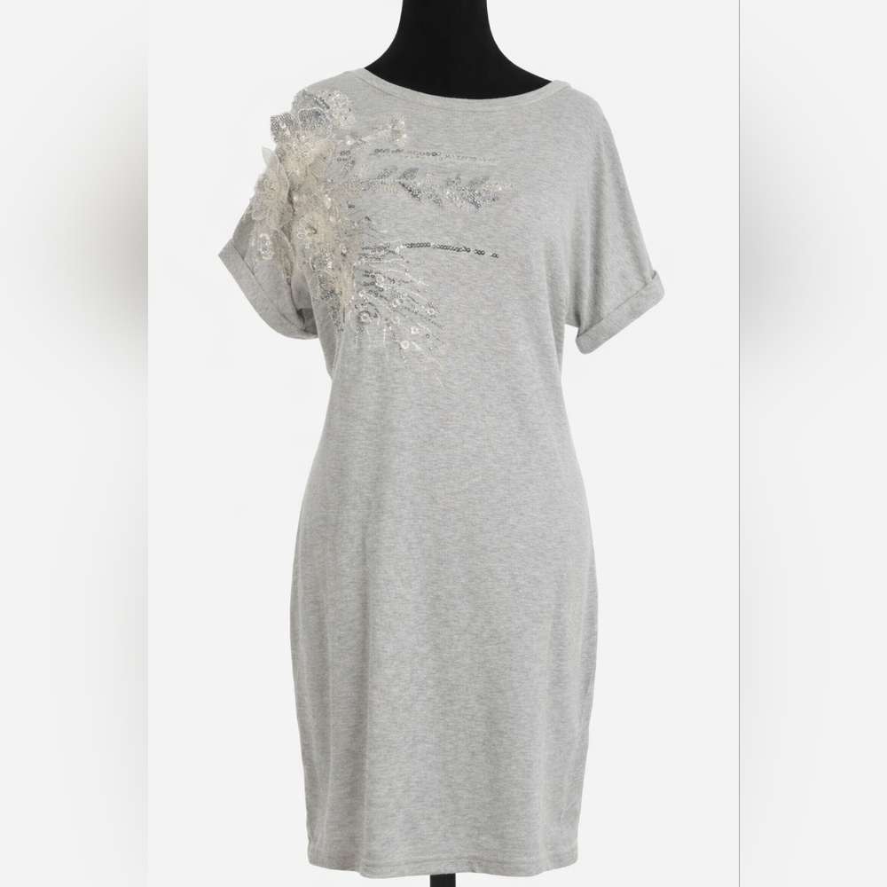 Chic One Shoulder Gray Dress with Sequin Detail